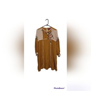 Easter Dress Size Medium Peasant Boho Embroidered Cottagecore Yellow Floral